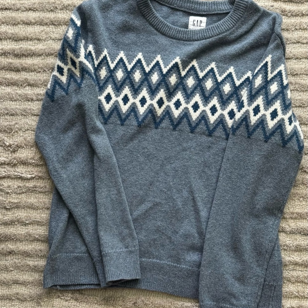 GAP Blue Crewneck Sweater with Nordic Pattern